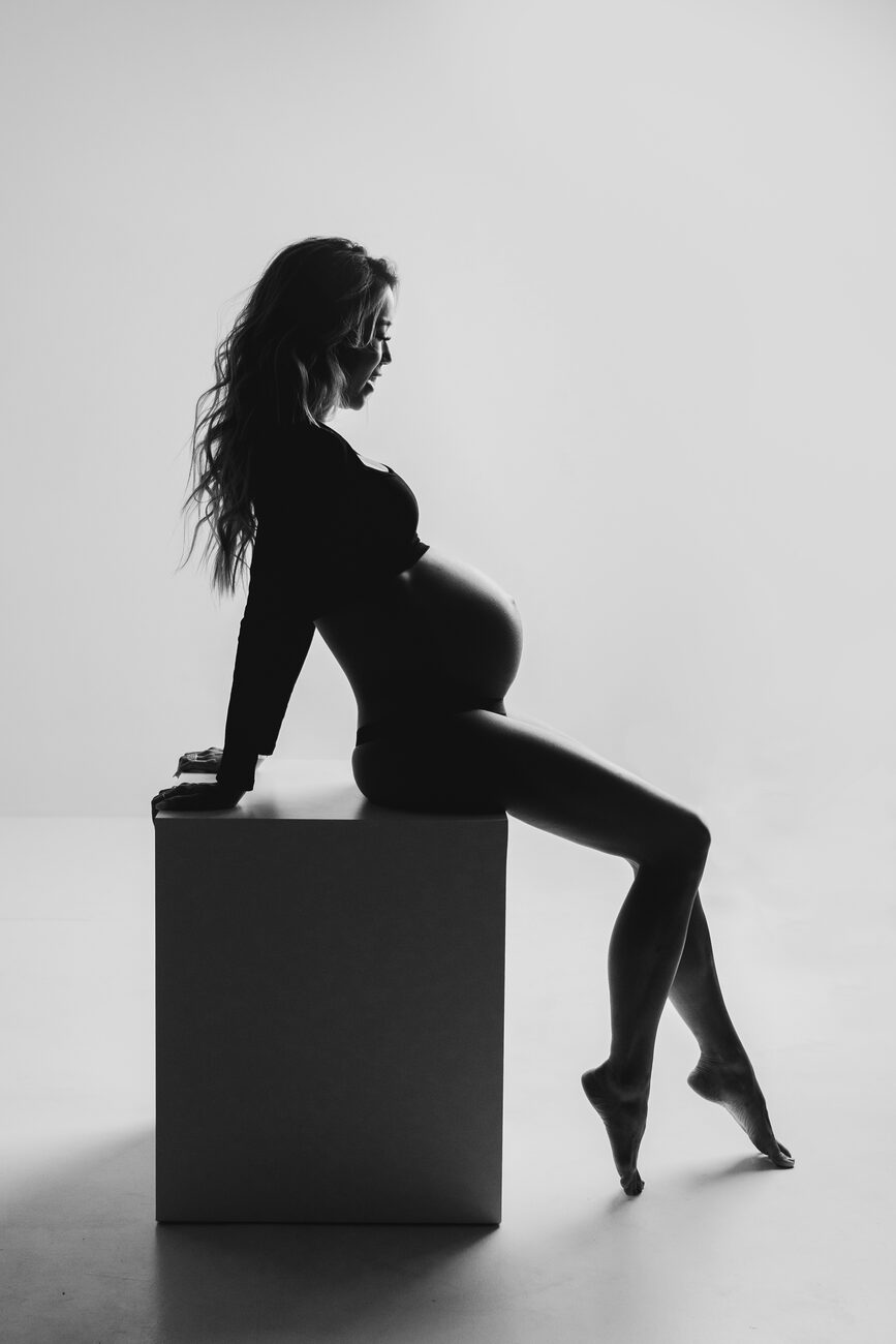 Dramatic maternity silhouette portrait, Boise maternity photographer studio session
